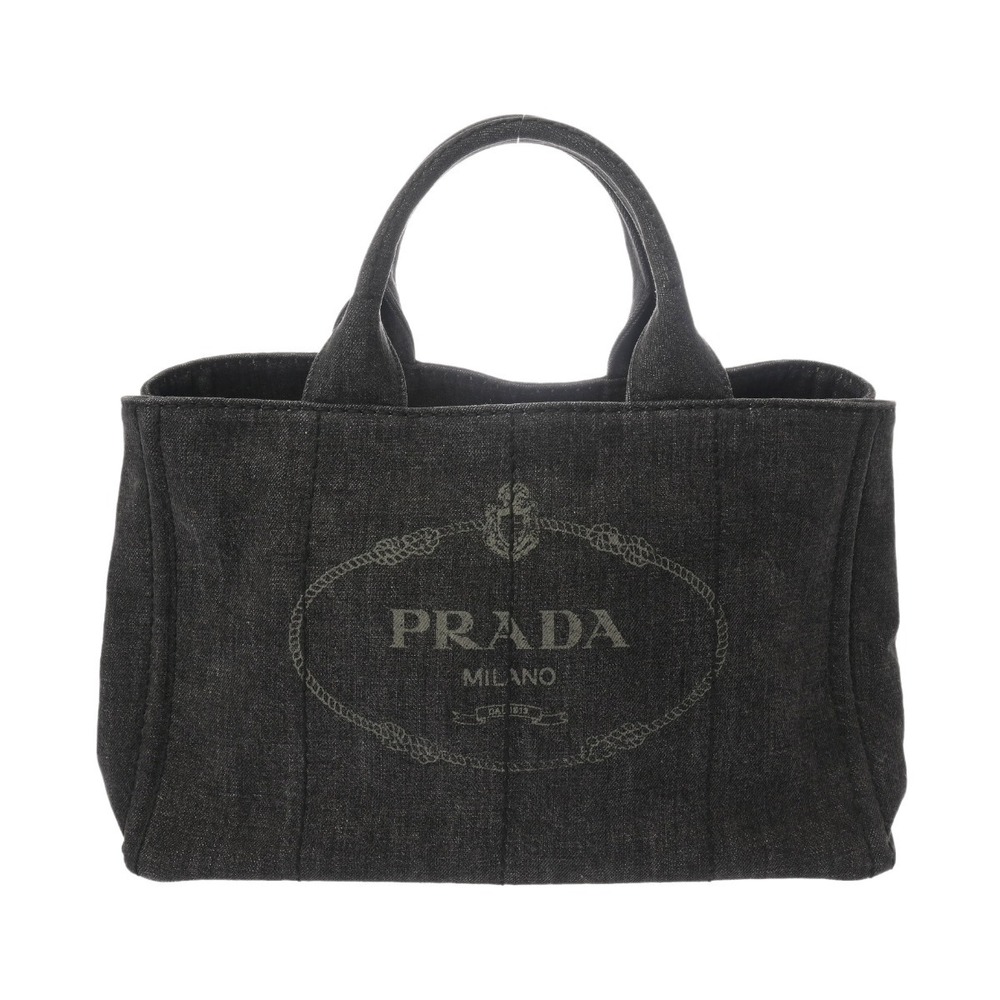 PRADA Canapa Tote Bag Black Denim Handbag